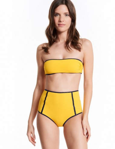 HIGH WAIST BANDEAU MONTAUK WITH NAVY LUREX - Swimwear - Tooshie