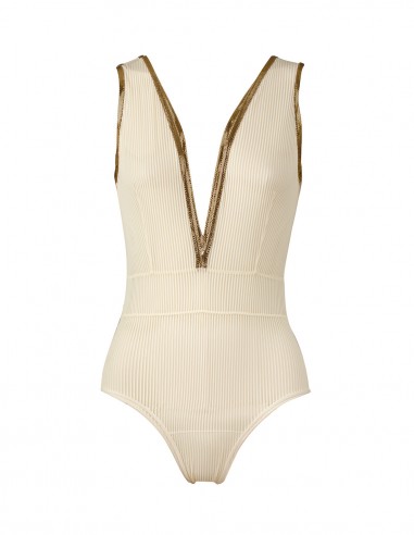 BODY STRIPY IVORY WITH GOLD LUREX - Lingerie FRONT - Tooshie