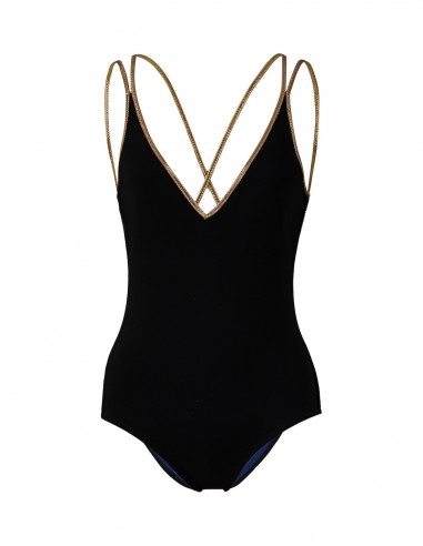 SWIMSUIT BLACK/NAVY WITH GOLD XSWIM - FRONT Swimwear - Tooshie